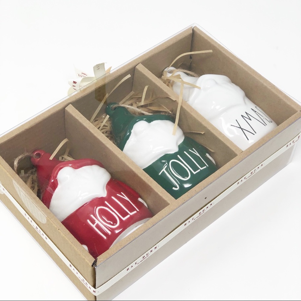 Rae Dunn Christmas Tree Ornament Set Of 3 Gnomes Holly Jolly Xmas - Picture 4 of 5